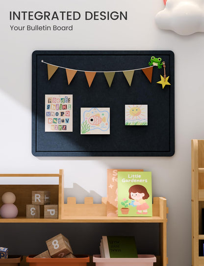 Fluxynara Bulletin Board, 23.6" x 17.5" Cork Board Alternative with 12 Safe Removable Adhesive Tabs, Foldable Felt Pin Board for Home Office, Classroom, Bedroom,Entryway for Walls—Carbon Blue