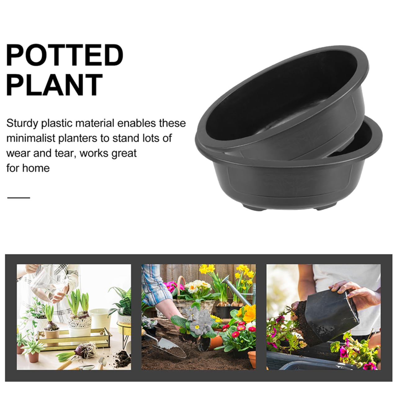 DOITOOL 2Pcs Bonsai Training Pot 17 inch Plastic Flower Pot Bonsai Pot with Drainage Hole, Oval Bonsai Planter Pot Plants Growing Pots for Nursery, Garden, Balcony, Black