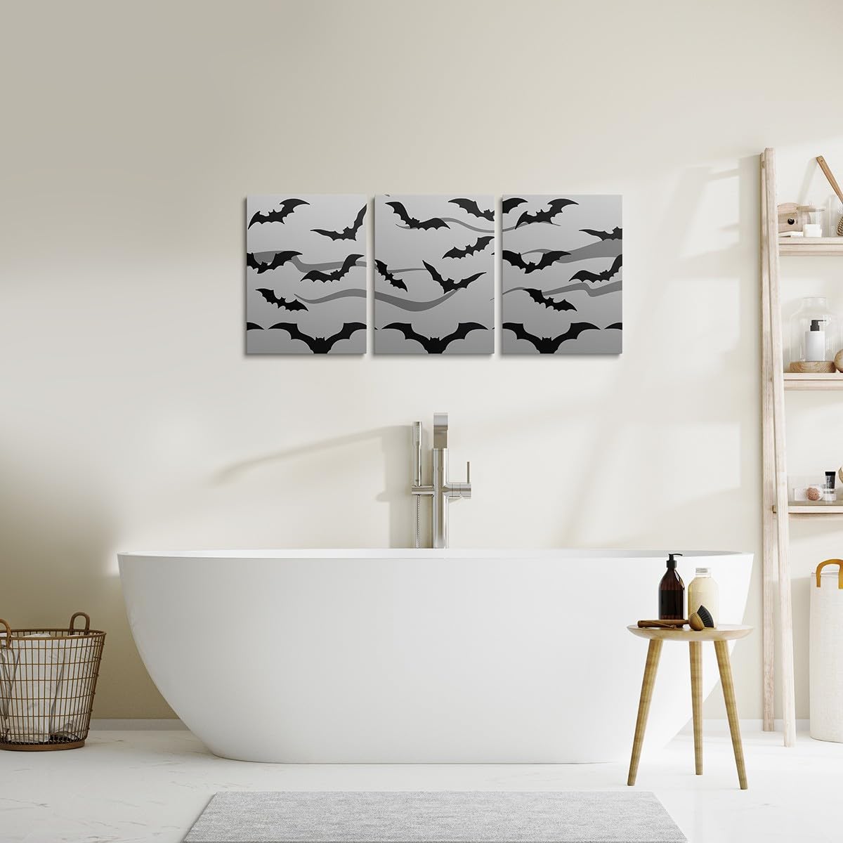 Feelyou Halloween Decor Bathroom Wall Art for Home Decor Spider Web Wall Painting for Kids Boys Girls Black Bat Picture Wall Decor Happy Halloween Canvas Wall Art for Living Room 12" x 16" 3 PCS
