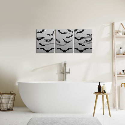 Feelyou Halloween Decor Bathroom Wall Art for Home Decor Spider Web Wall Painting for Kids Boys Girls Black Bat Picture Wall Decor Happy Halloween Canvas Wall Art for Living Room 12" x 16" 3 PCS