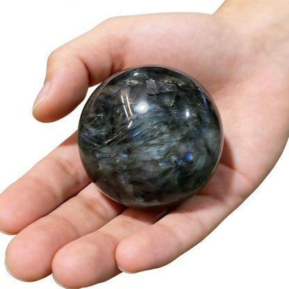 AierCrystal Natural Stone Crystal Sphere Feng Shui Home Decoration Ball Positive Energy Scrying Orb for Meditation Tool for Spiritual Space Purification Globe Diameter 4-5cm Labradorite Sphere