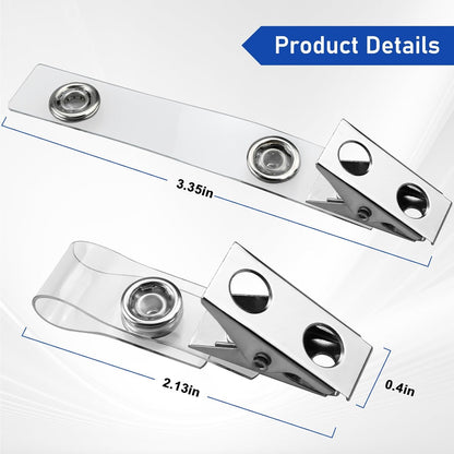 200Pcs Premium Metal Badge Clips with Clear PVC Straps for ID Cards, Badge Holders, Name Tags, Work Badges