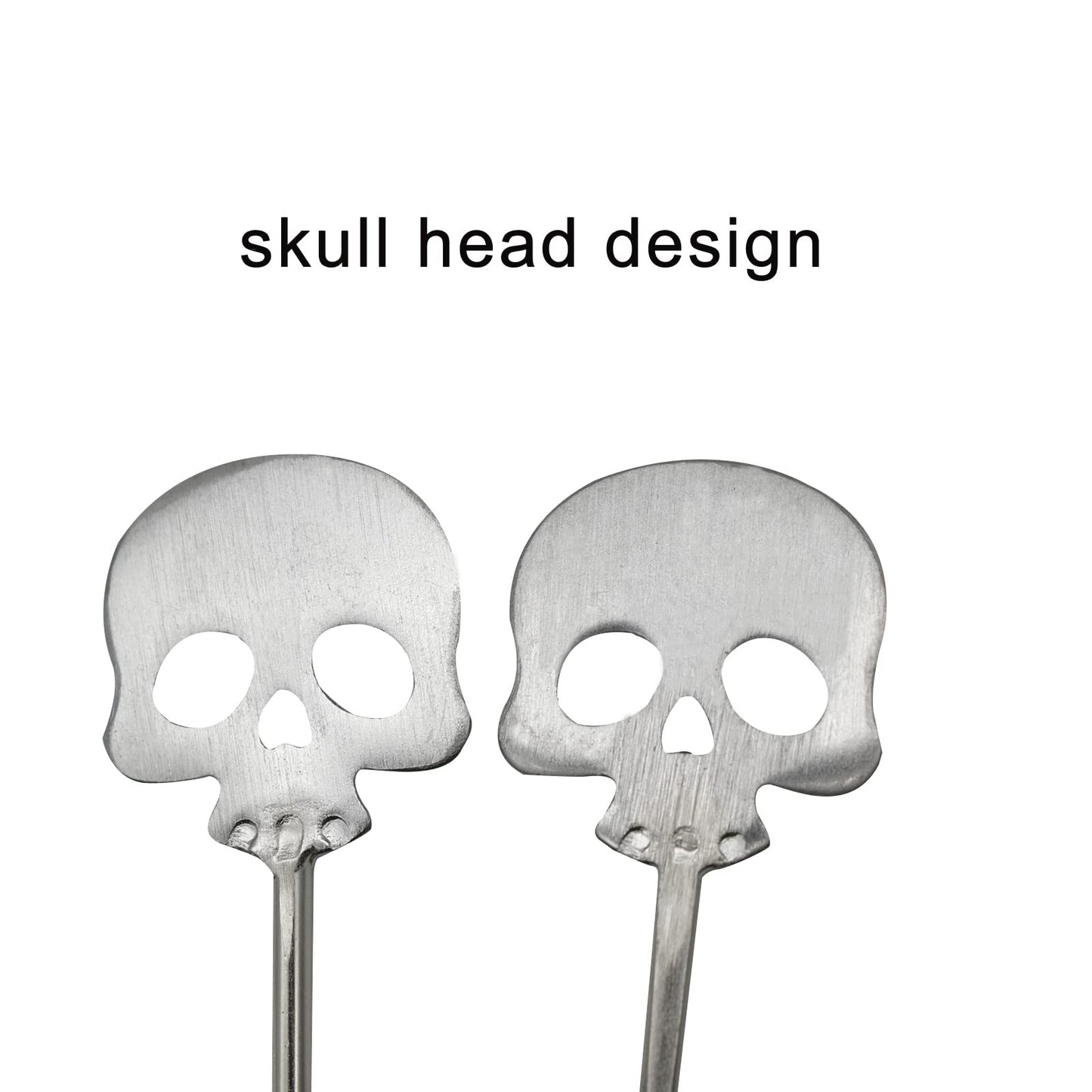 Pinenjoy 6Pcs Skull Swizzle Sticks 8.7inch Coffee Stirrers Reuseable 18/10(304) Stainless Steel Beverage Cocktail Stirrer for Bar Halloween Party Mixing Drinks