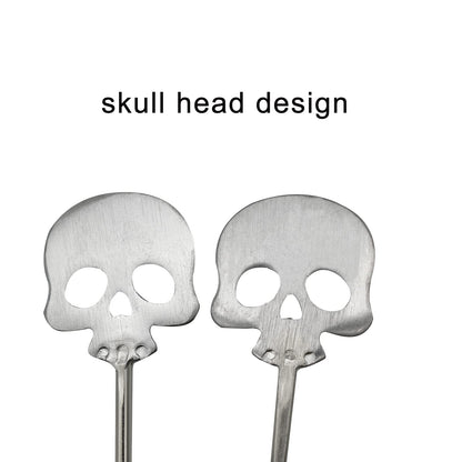 Pinenjoy 6Pcs Skull Swizzle Sticks 8.7inch Coffee Stirrers Reuseable 18/10(304) Stainless Steel Beverage Cocktail Stirrer for Bar Halloween Party Mixing Drinks