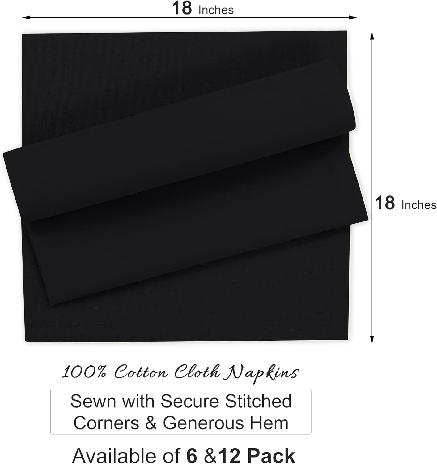 Ruvanti Cloth Napkins Set of 6, 100% Cotton High GSM 18x18 Inches Soft, Washable, Highly Durable & Absorbent, Perfect for Parties, Christmas, Thanksgiving Dinners – Black Beauty