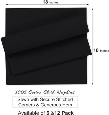 Ruvanti Cloth Napkins Set of 6, 100% Cotton High GSM 18x18 Inches Soft, Washable, Highly Durable & Absorbent, Perfect for Parties, Christmas, Thanksgiving Dinners – Black Beauty