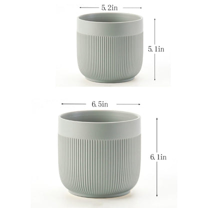Puoyikt Ceramic 5.2+6.5 inch Planters, Modern Home and Office Flowerpot, Indoor and Outdoor Flowerpot with Drainage Hole (Grey)