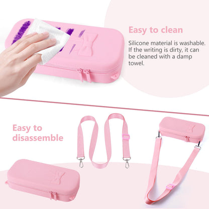 SEEZIZI Soft Silicone Bow Pencil Case, Large Capacity Aesthetic Pen Pouch Organizer with Handle & Strap,Big Pencil Bag for Girls Women, Kawaii School College Travel Supplies - Pink