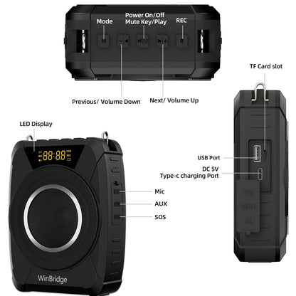 Voice Amplifier Wireless Microphone, 20W Portable PA System with Bluetooth & Headset Mic, Waterproof Portable Microphone and Speaker, Megaphone for Teachers, Classroom, Outdoor Events - M801
