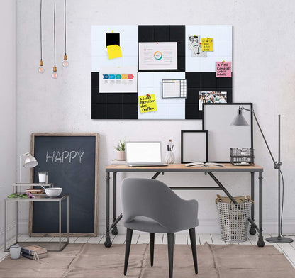 Uoisaiko Large Felt Board Tiles for Wall with 30 Push Pins, 11.8"x11.8" Pack of 6 Pin Board Notice Boards for Home Office Kitchen, Bulletin Board Wall Tiles for Photos Memos (Black+White, 6 Pack)