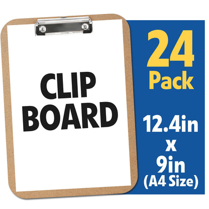 24 Pack Clipboards Bulk, Clip Boards 8.5x11 Standard Letter Size, Clipboards for Classroom, Wooden Clipboard, Hardboard Office Clipboard, Classroom Supplies