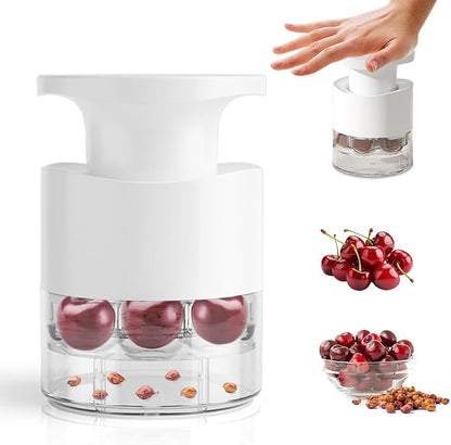 Cherry Pitter - 7-In-1 Cherry Seed Remover Cherry Pitter Tool Push Type Cherry Corer Multiple, Kitchen Cherry Jam (White)
