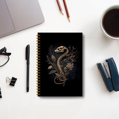 Guymn Snake Skull Spiral Journal Notebook - Goth Golden Snake Head Skeleton Notebook 5.5×8.3, Snake Gifts Spiral Notebook Journal with 164 Pages, Punk Dark Witchy Gifts