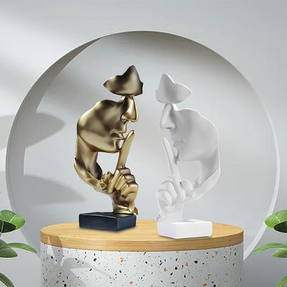 aboxoo Thinker Statue, Silence is Gold Abstract Art Figurine, Modern Home Resin Sculptures Decorative Objects Shelf Decor,Tabletop for Home Decor,Man Office Study Desk Statue (Large Gold)