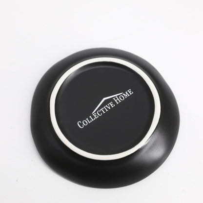 COLLECTIVE HOME - Ceramic Jewelry Tray, Decorative Trinket Dish for Rings Earrings Necklaces Bracelet Watch Keys, Birthday Mother's Day Christmas Gift for Women, 4.75", Black Surface (a)