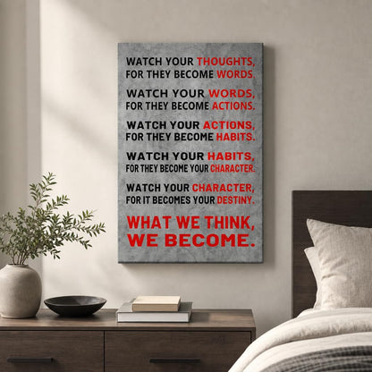 YSPCSUN Inspirational Posters for Office Watch Your Thoughts Quote, Gray Red Canvas Wall Decor for Home Office Dorm Classroom, Single Panel Framed Canvas Poster, 24x18 Inch