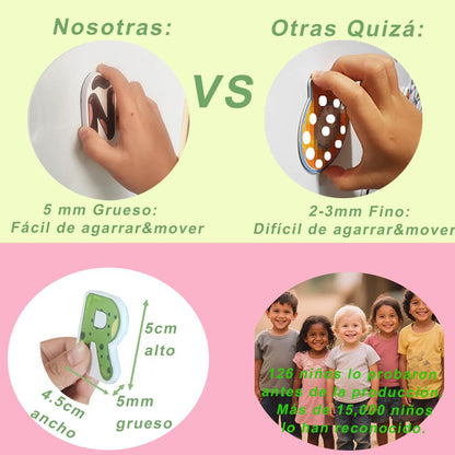 Spanish Magnetic Letters Fridge Magnets for Toddlers, Abecedario para Niños en Español Letras Magnéticas para Niños, Cute Uppercase Magnetic Letters Refrigerator Learning Toys, ABC Alphabet Magnets