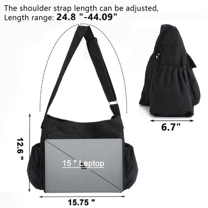 VODIU Canvas Messenger Bag Large Hobo Crossbody Bags for Women,Men, Shoulder Tote Handbags with Laptop Pocket Black