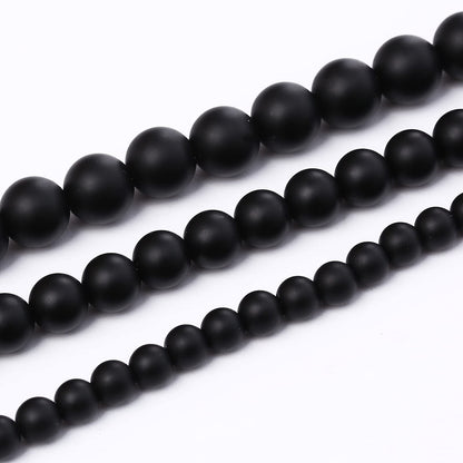 45PCS 8MM Natural Frosted Black Agate Stone Beads Round Loose Beads for Jwelry Making DIY Bracelet Necklace Accessory 15Inch