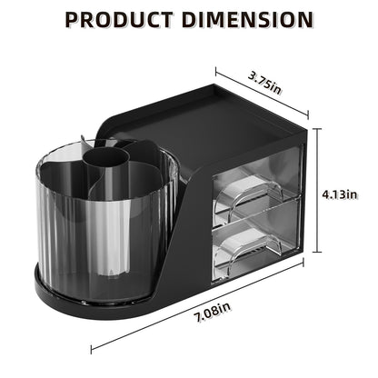 Marbrasse Desk Organizer with 2 Drawer, 360°Rotating Pen Holder, Desk Organizers and Accessories with 6 Slots Pencil Holder + 2 Drawer, Art Supply Storage Box Caddy for Office (Black)