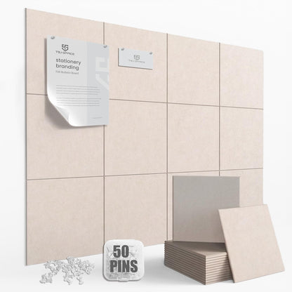 TSJOFFICE Large Cork Board for Wall - 48" x 36" Bulletin Board with 50 Pushpins for Office Decor, Pin Board 12 Pack Felt Wall Tiles with Safe Removable Adhesive Tabs, Corkboard for Home - Oatmeal