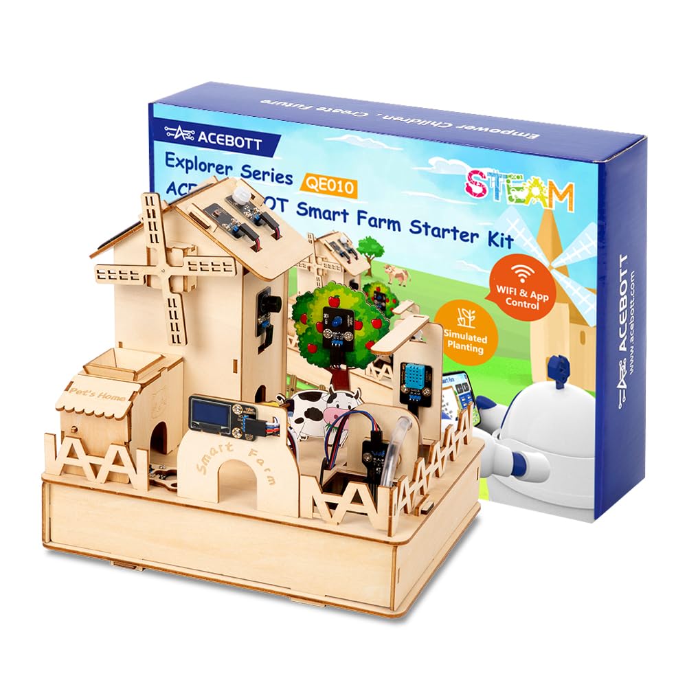 STEM Kit for Kids Age 12+,ACEBOTT ESP32 Smart Farm STEM Kits Compatible with Arduino & Scratch,Automatic Watering & Pet Feeder,DIY Coding Project Gift for Teens & Adults(NO Anti-Reverse)