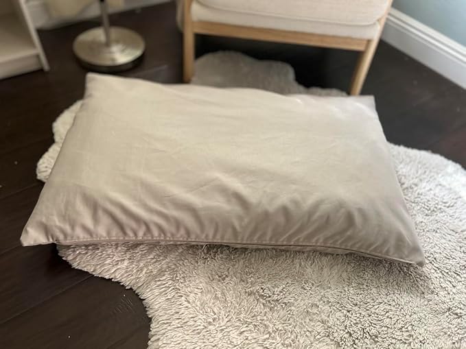 Natural Cotton Canvas Dog Bed – Raw Cotton Filled Pet Cushion Insert, Breathable Eco-Friendly Dog Mattress, Durable Washable Cover with Zipper (Gray, Small 36"x22"x3")