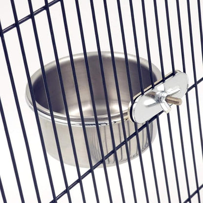 2 Packs, Pet Food Water Bowl with Clamp Holder Stainless Steel Coop Cup Hanging Feeder for Dog Bird Parrot Cat Rabbit, S&M