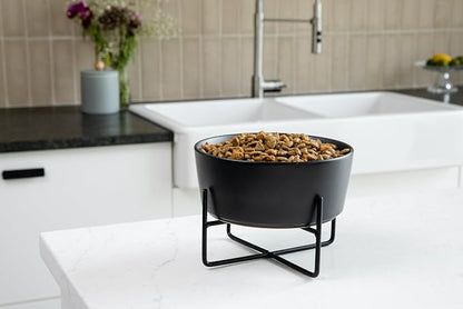 Waggo Simple Solid Dog Bowl and Dog Bowl Stand - Single Iron Stand with Single Ceramic Feeder or Water Bowl (Dolphin, Small)