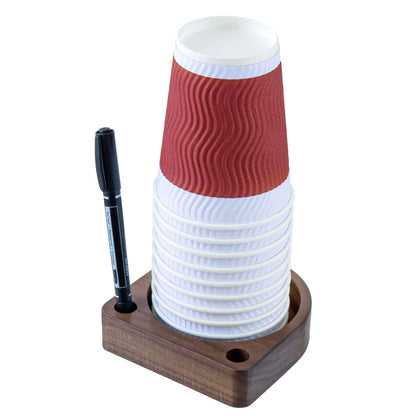 MyGift Dark Walnut Solid Wood Tabletop Guest Party Cup Holder Dispenser with Marker Pen Slots