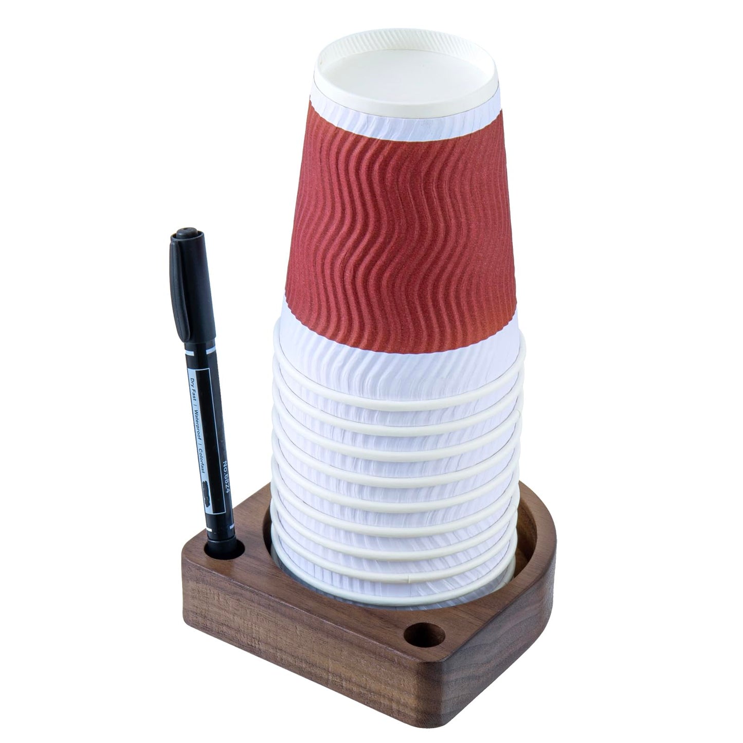 MyGift Dark Walnut Solid Wood Tabletop Guest Party Cup Holder Dispenser with Marker Pen Slots