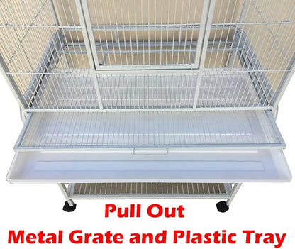 Large Double Breeding Flight Bird Wrought Iron Double Parrot Bird Cage Slide Out Center Divider Side Nesting Box Doors Cockatiel Conure Removalbe Rolling Stand