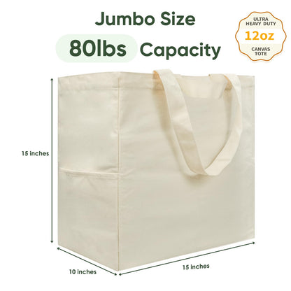 Dwscroad Canvas Tote Bag, Heavy Duty Reusable Grocery Bags with Pockets, Large Shopping Bags for Groceries (3 Pack)