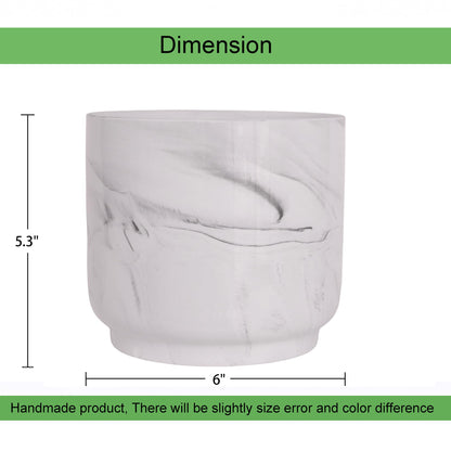 Padolitlay Ceramic Plant Pot 6 Inch Marble Planter Pots with Drainage Holes & Mesh Pads, Modern Plant Pot for Indoor Outdoor Plants-Cylinder Round Planter Pot