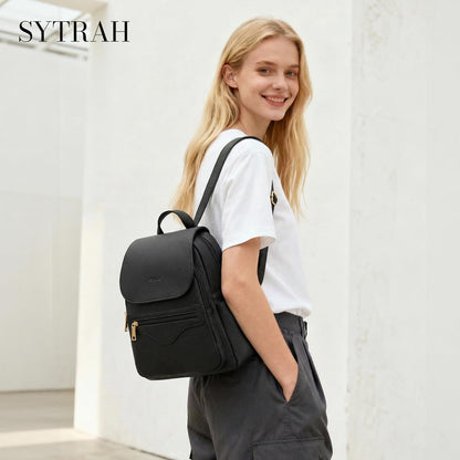 SYTRAH Mini Backpack Purse for Women, Causal Small Backpack with Built-in RFID Wallet & 11" Tablet Sleeve, Stylish Travel Daypack for Daily Black