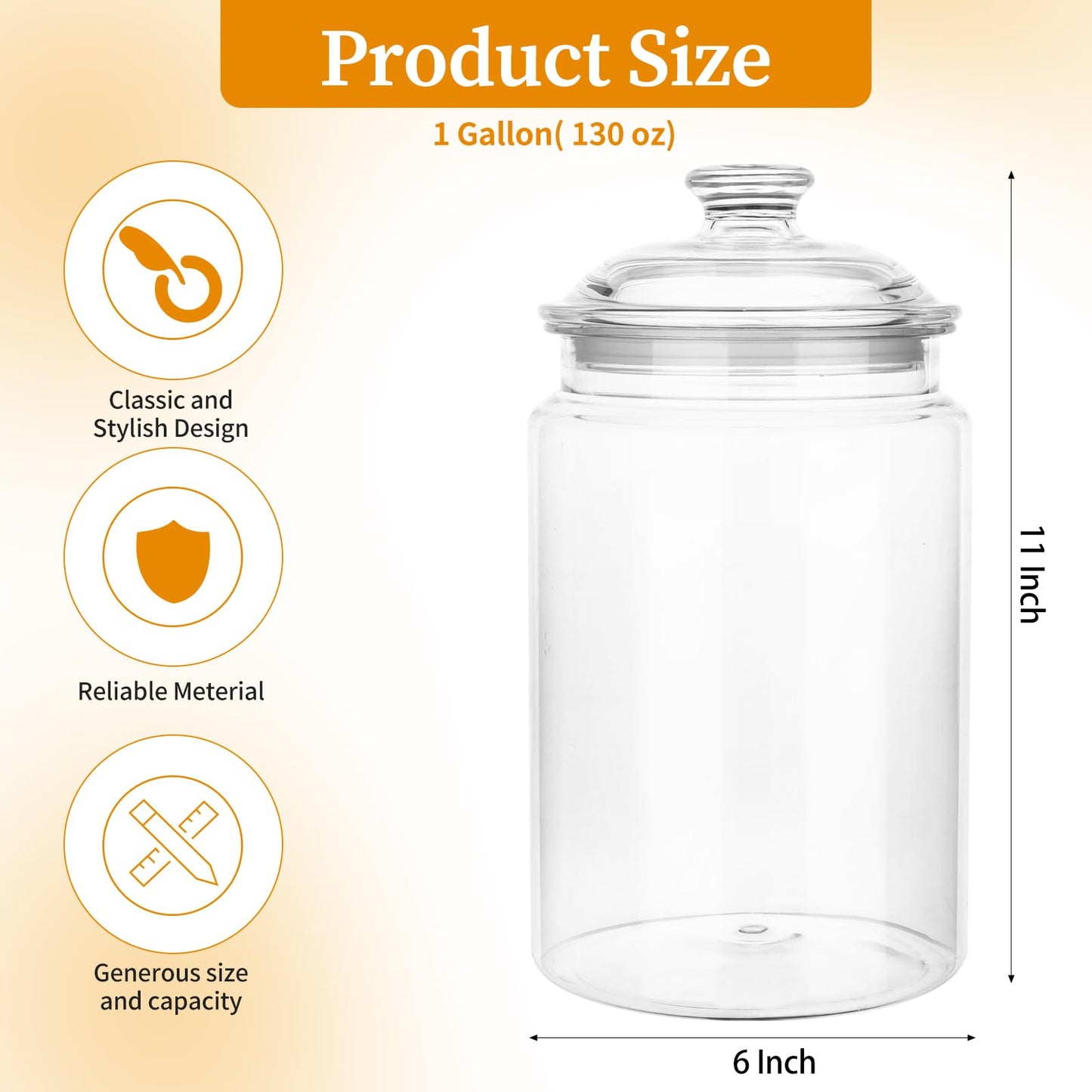 Dovesail 2 Pack 130 oz Candy & Cookie Jar Plastic Jars with Lids, Airtight Candy Jar Unbreakable, Decorative Kitchen Storage Jar, Clear Food Storage Canister for Pet Food