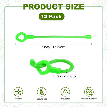 M METERXITY 12-Pack Adjustable Plant Ties, 6inch/15.24cm Silicone Flexible Multi-Function Sturdy Garden Twist Tie for Plant Support/Tree/Shrub/Vine, Reusable Support Twine [Green]