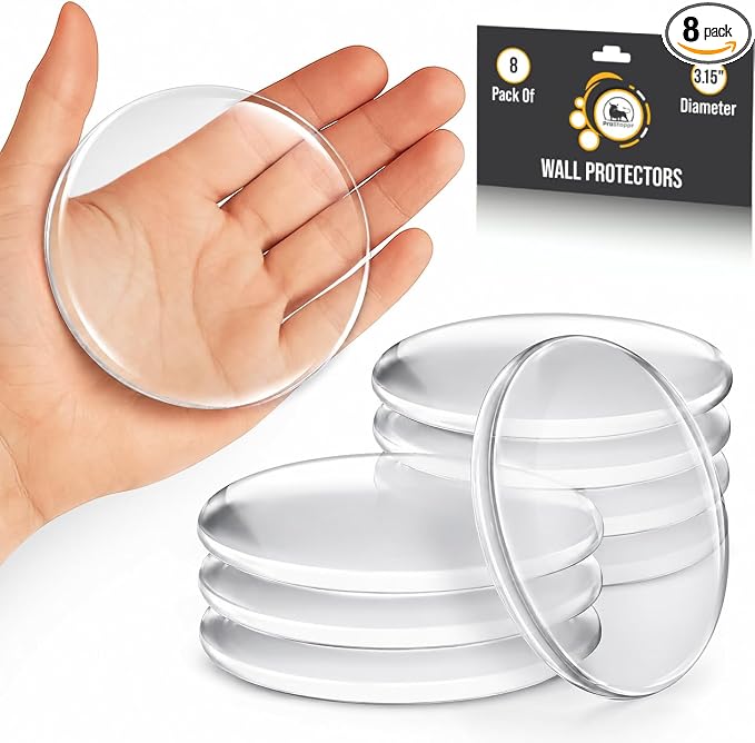 Clear Door Stoppers - Large 3.15" (8 Pack) - Door Stoppers for Wall with Strong Back Adhesive - Quiet and Shock Absorbent Silicone Wall Protectors from Door Knobs - Protects Every Surface