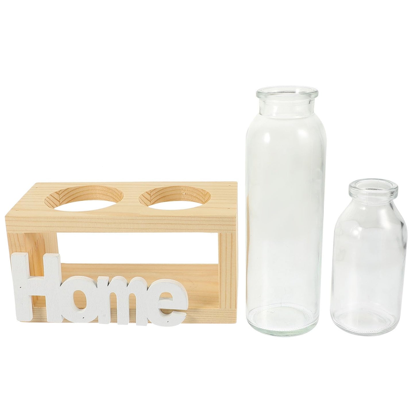 Ciieeo Glass Planter with Wooden Rack, Hydroponic Glass Vase for Plant Propagation, Decorative Flower Terrarium for Home and Office Desktop, 2pcs