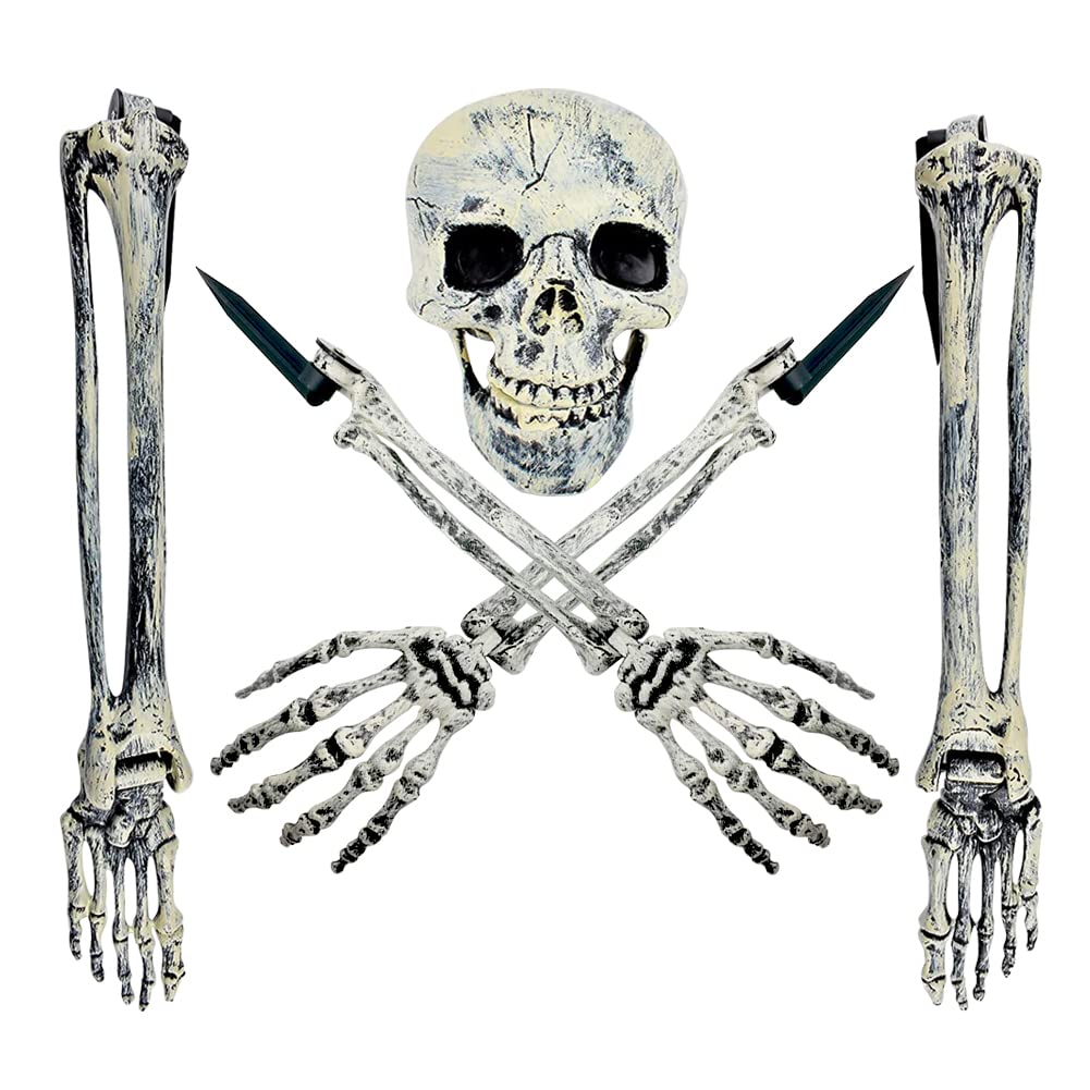 UMEELR 5 Set Skeleton Bones and Skull Halloween Decoration, Realistic Graveyard Groundbreaker Include Skeleton Stakes Skull and Arms Legs, Outdoor Yard Lawn Graveyard Ground Decor Party Supplies