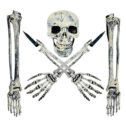 UMEELR 5 Set Skeleton Bones and Skull Halloween Decoration, Realistic Graveyard Groundbreaker Include Skeleton Stakes Skull and Arms Legs, Outdoor Yard Lawn Graveyard Ground Decor Party Supplies