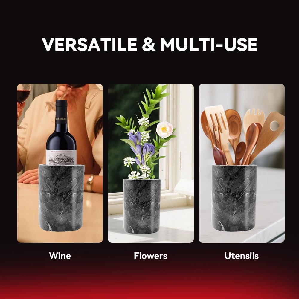 Kota Japan Black Marble Stone Wine and Champagne Bottle Chiller Cooler - 7" X 5" | Elegant Kitchen Utensil Holder | Must Have Wine Chiller for Your Home | Impress Your Guests at Next Party or Event!