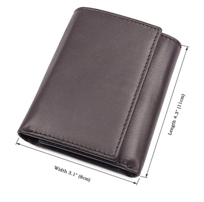 AurexaFashion Genuine Leather Short Trifold Wallet for Men, RFID Blocking, Snap Closure. 11 Card Slots, 2 ID Windows. Mahogany