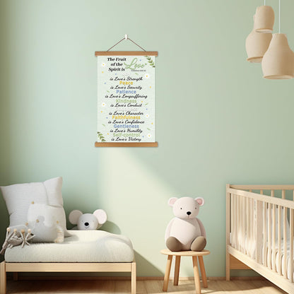 KAlRNE Fruit of The Holy Spirit Poster,Christian Wall Art,Fruit Bible Verse Canvas Hanging Kit,Inspirational Wall Decor,Motivational Poster With Wood Magnetic Hanger for Bedroom Classroom Decoration