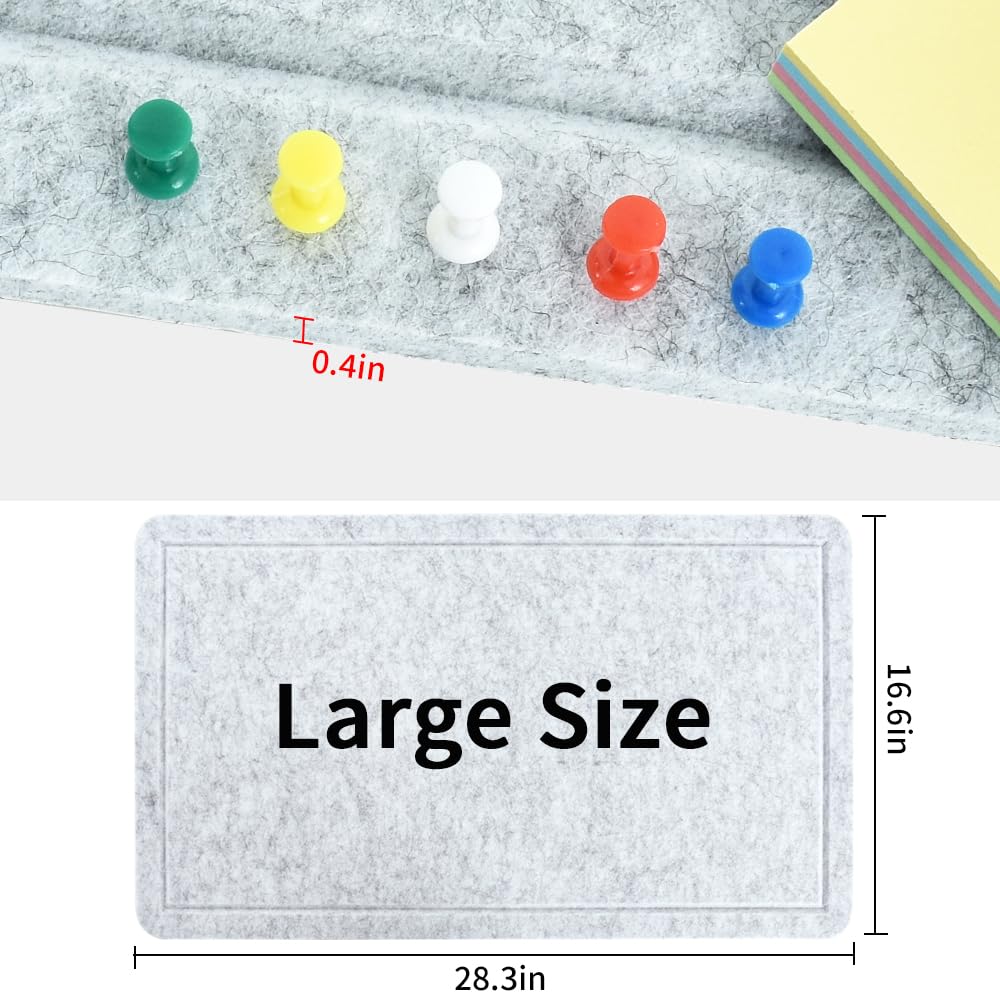 Vuzvuv Grey 28"x16" Large Cork Board with 50 Push Pins & Sticky Notes, Self-Adhesive Bulletin Board for Wall, Felt Pin Vision Board for Paste Notes,Schedules Offices Home