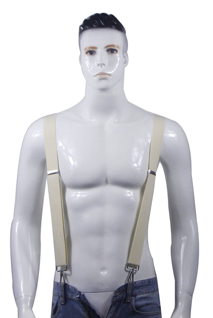Cedrainy Suspenders for Men 3 Swivel Hooks 1.4 Inch Wide Adjustable Elastic Braces with Heavy Duty Belt Loops (Off-White)