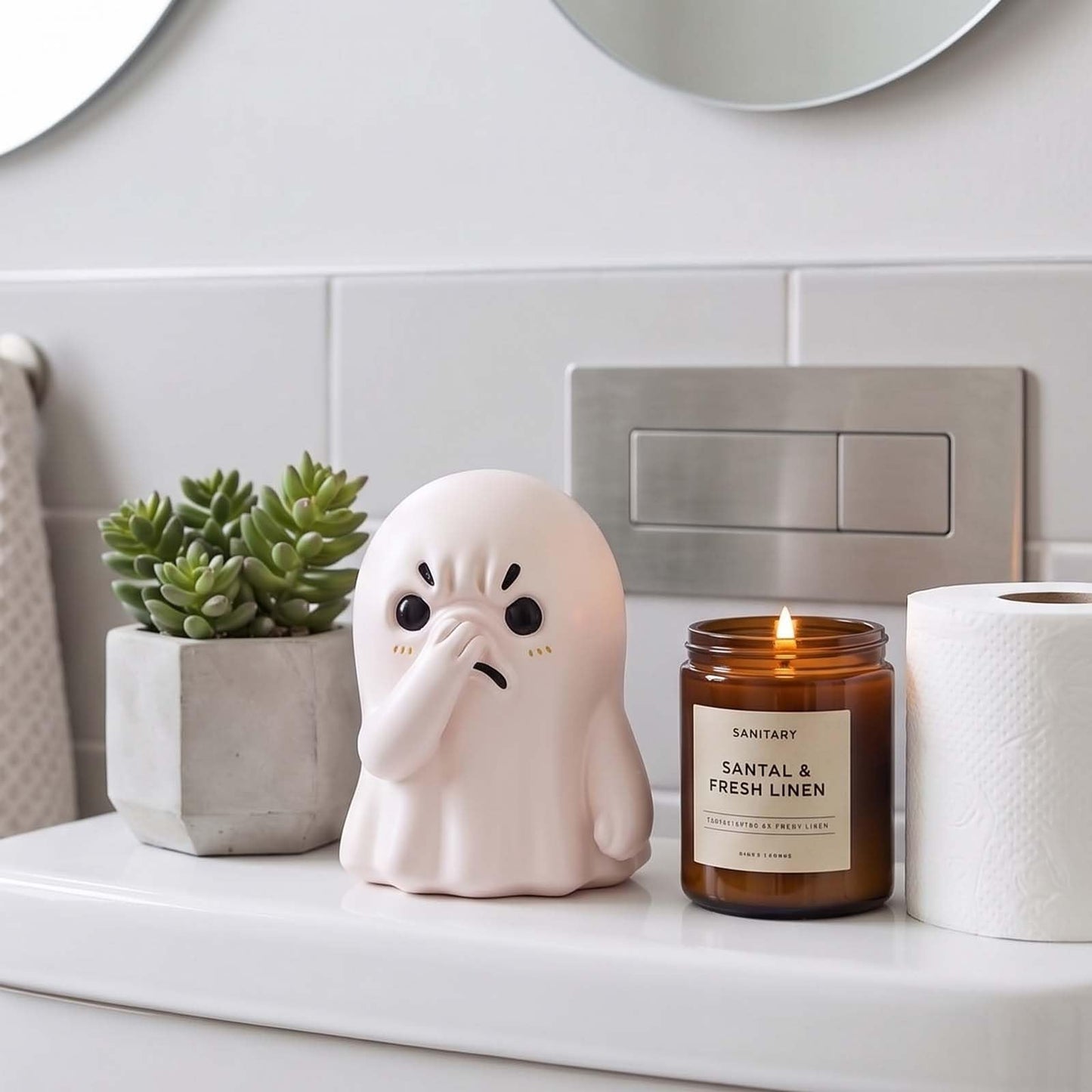 PlivBloom Holding Nose Ghost Figurine – Funny Halloween Ghost Statue for Bathroom or Shelf Decor, Spooky Knick Knacks, Cute Resin Desk Figurines, Ghost Decorations and Quirky Home Gifts (White)