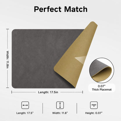 ZEUMIE Reversible PU Leather Placemats Set of 6, Double-Sided Waterproof Heat-Resistant Table Mats, Non-Slip Washable Dining Placemats for Kitchen, Restaurant, Party (Dark brown & yellow, 17.5"x11.8")