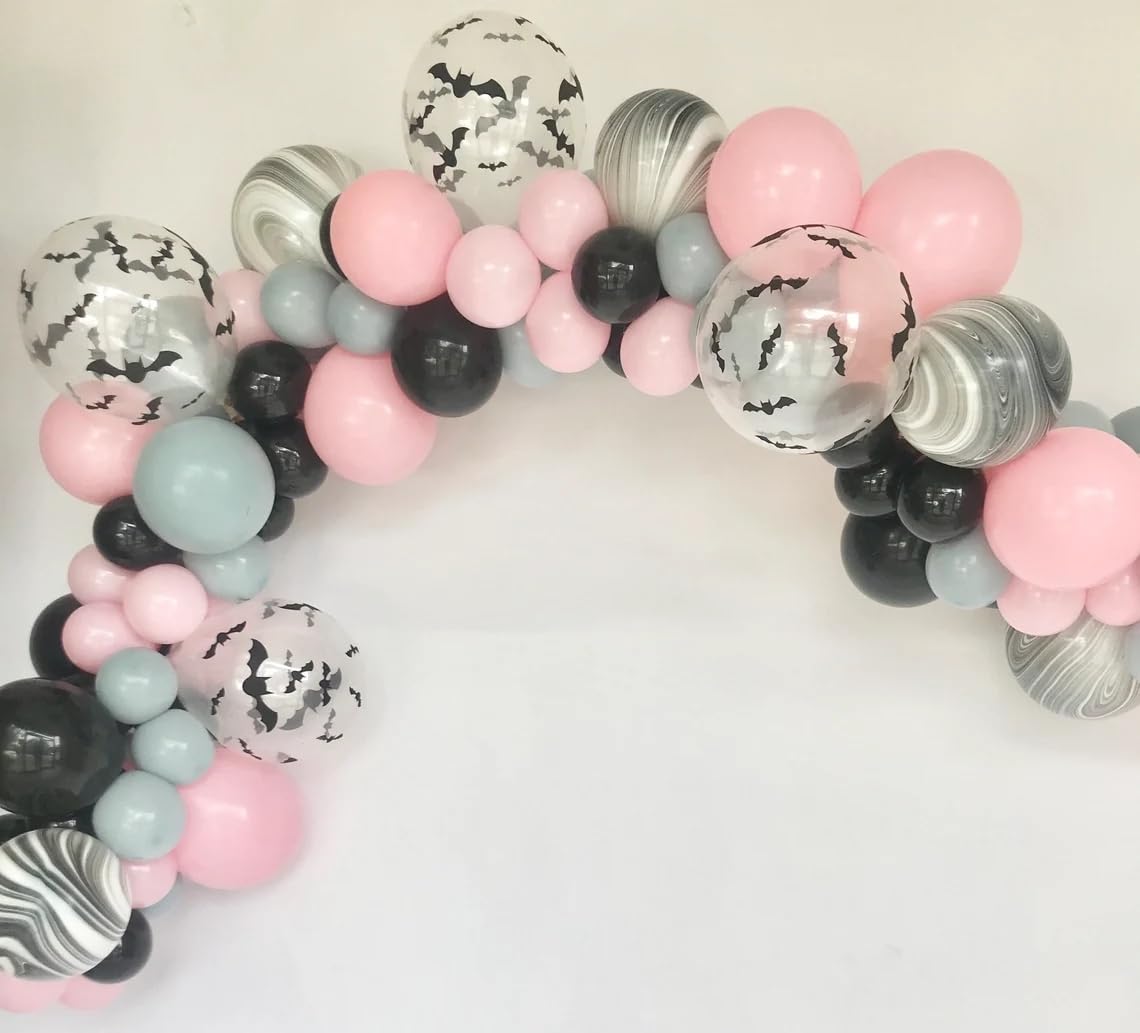 Froova Halloween Balloons Arch Dusty Pink Blue Balloon Garland Kit Boo Foil Balloons with 3D Bat Stickers for Boy or Girl Gender Reveal Night Pink Ghost Spooky One Baby Shower Birthday Party Decor
