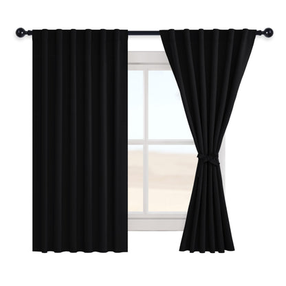 Hiasan Black Blackout Curtains for Bedroom 72 inches Long Rod Pocket Thermal Blackout Curtains Noise Blocking with Tiebacks Halloween Drapes for Living Room,52" x 72",Set of 2